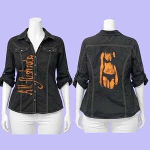 Cursed Kitty “All Flesh Rots” Grunge Black Button-Up Top